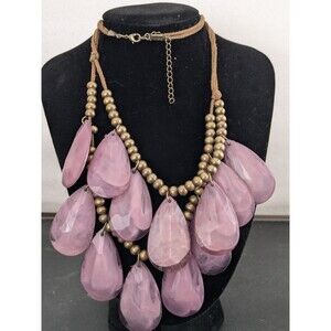 Faceted Dual Strand Leather Cord Necklace,Teardrop Beads With Metal Accents